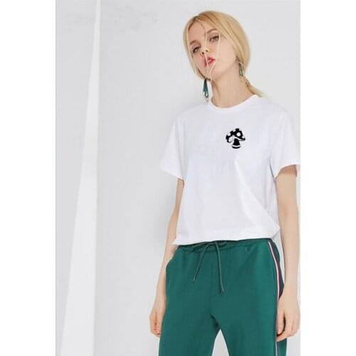 Cute mushroom pocket print cotton T shirt for women Funny Graphic Tee summer tops Hipster Tumblr Cozy tops drop ship