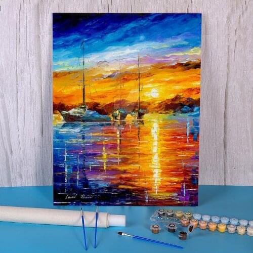 Boats Sunrise And Happines Painting By Numbers Package Oil Paints 40*50 Oil Painting Home Decor For Adults Wall Art Wholesale