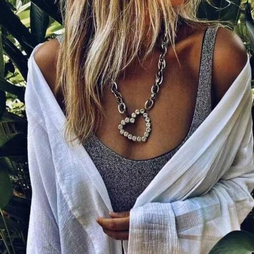 KMVEXO Punk Crystal Hollow Heart Pendant Necklace for Women Hip Hop Metal Choker Necklaces Female 2021 Fashion Jewelry