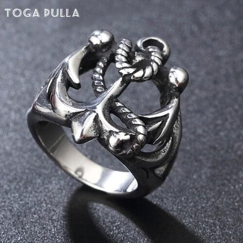 Vintage Hollow Design Anchor Ring 316L Stainless Steel Punk Biker Jewelry Men Boys Cool Ocean Navy Army Rings Anchor Jewelry