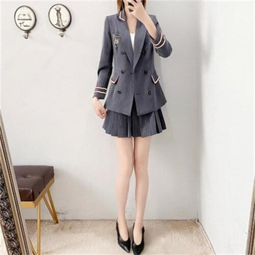Fashion Suit Women Spring summer New Highend Temperament Navy style Leisure Suit + Pleated skirt Two-Piece Suit women