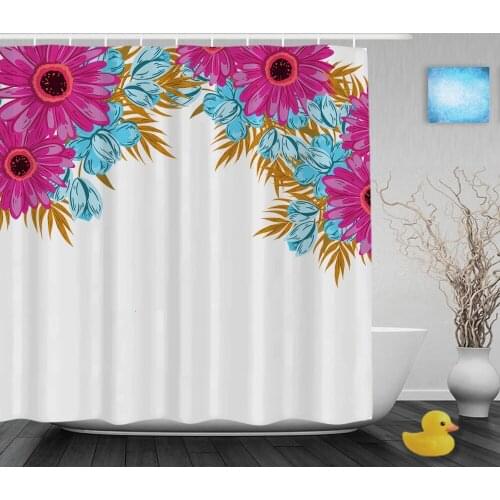 Beautiful Pink Blooming Flowers Bathroom Shower Curtains Spring Scenery Shower Curtain Waterproof Polyester Fabric With Hooks