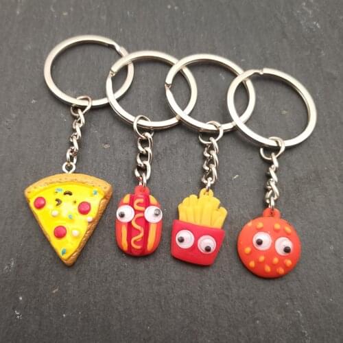 Creative Korean version of simulation pizza fries burger pendant keychain gift promotion food series accessories resin keychain