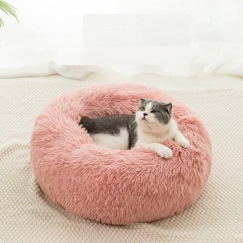 50cm Cat Pet Bed Kennel Round Dog Bed Winter Warm Dog House Sleeping Bag Long Plush Super Soft Pet Sofa Puppy Cushion Mat