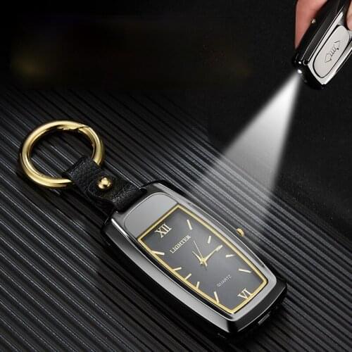 Car Keychain Pendant Multifunctional Illuminated Watch Cigarette Lighter USB Charging Lighter Smoking Accessories for Weed