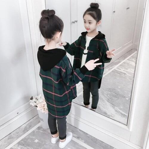 Spring Autumn Thick Girls Jackets plaid Kids Outerwear Letter Hoodied Coats Children Clothing Teenager Trench Coat 6 8 10 12y
