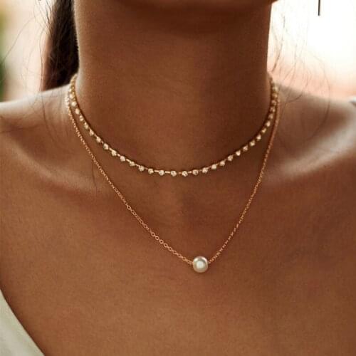 Fashion Multi-layer Simple Rhinestone Chain Choker Necklace For Women New Gold Color Alloy Chain Zircon Pendant Necklace Gift