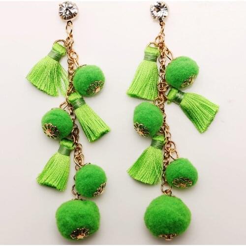 Fashion Jewelry Multi-layer Long Bohemian Earrings Candy Color Earrings Handmade Ethnic Wind Tassel Hair Ball Earrings