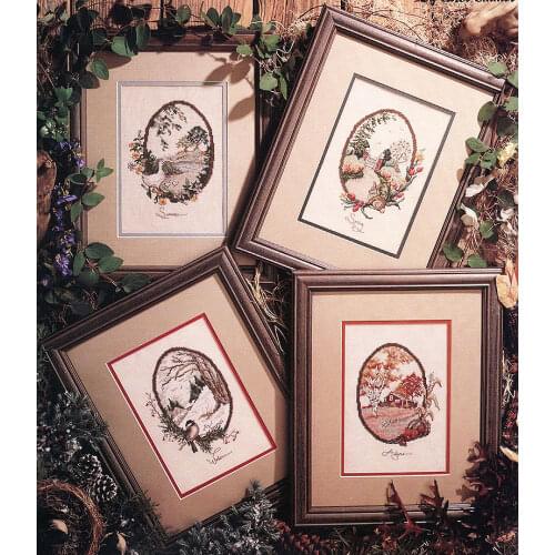 Fishxx Cross Stitch Kit C031 Oval Pattern European Four Seasons Scenery Home Hanging Painting 4 Pieces