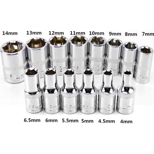 New 1/4 Inch(6.3mm) 14Pcs 4 mm -14 mm Drive Socket Set Hand Tool Set Metric, Cr-V