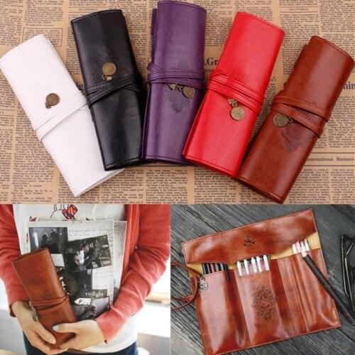 New Style Roll PU Leather Purse Pouch Makeup Pem Pencil Case Cosmetic Bag Retro Cute Bag
