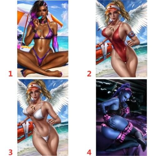 Overwatch Canvas Game Poster Canvas Wall Scrolls Cloth Paintings Home Decoration Painting Sexy Swimsuit beauty Anime Poster Set