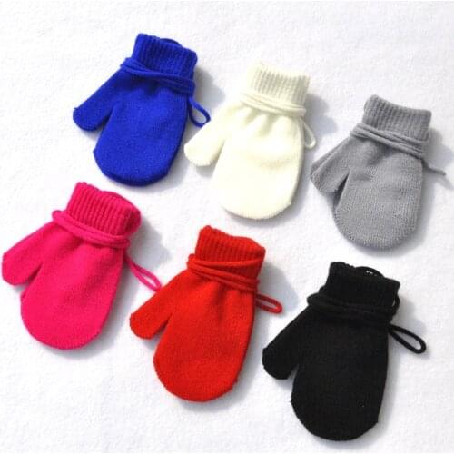 Kids Gloves 13*6cm 1-4 Years Children Winter Warm Gloves Patchwork Knitted Cute Handschoenen With String Hand Gloves Guantes