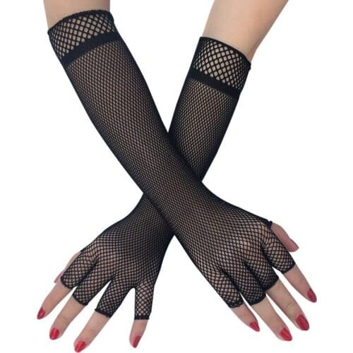Women Sexy Fishing Net Half Finger Gloves Fashion Stage Performance Cosplay Nightclub Show Gloves