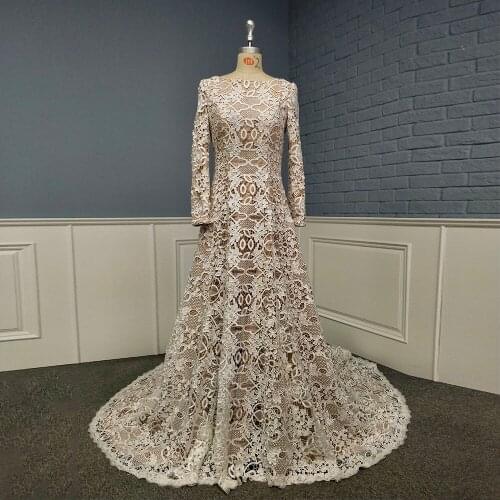 Real Picture Vintage Wedding Dress Long Sleeve Sweetheart A-Line Lace Bridal Gowns With Train