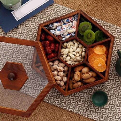 Snack Fruit Tray With Lid Food Storage Tray Wooden Storage Box Wedding Banquet Living Room Candy Box Household Storage Box