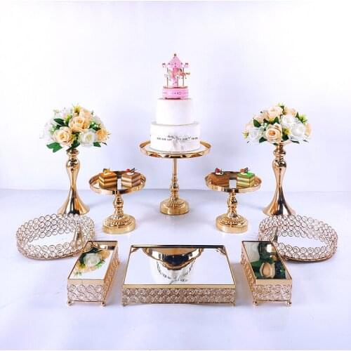6-10pcs Crystal Cake Stand Set Metal mirror Cupcake stand decorations Dessert Pedestal wedding Party Display cake tray