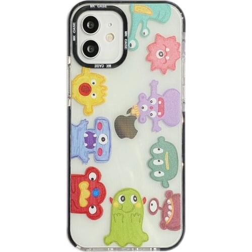 Cartoon Aliens Transparent Case for iPhone 12 Pro Max Back Phone Cover for 12 Mini 11 Pro Max X XS XR 8 7 Plus SE 2020 Capa