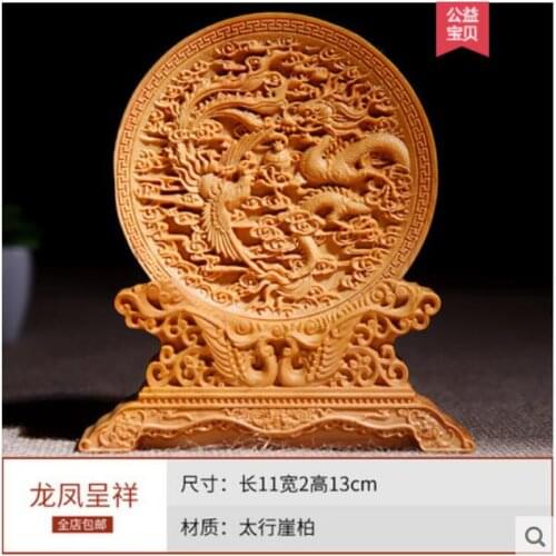 Factory direct refined carving fine grinding cypress wood carvings pine crane yannian disc room solid wood office decorations