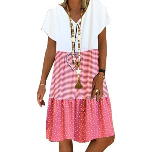 S-5XL Women Sexy Fashion V-Neck Midi Dress Vintage Short Sleeve A-Line Vestidos Casual Elegant Patchwork Dresses Plus Size