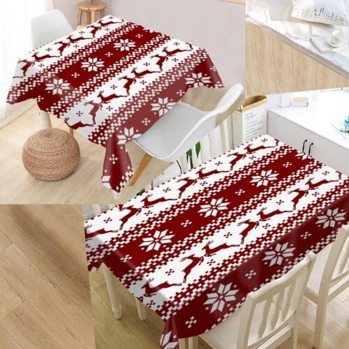 Merry Christmas Deer Tablecloth 3D Oxford Fabric Square/Rectangular New Year Table Cover For Party Home Gift Decor TV Covers