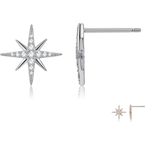 ZEMIOR Genuine 925 Sterling Silver Clear CZ Star Earrings For Women Simple Trendy Rose Gold Color Earring Studs Fine Jewelry
