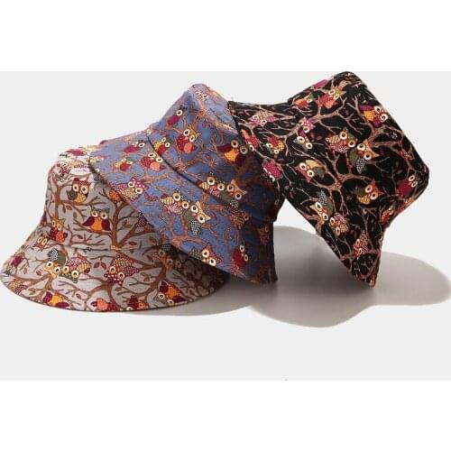 Animals Owl Hat New Korean Butterfly Fisherman Hat Outdoor Sun Block Hat Print Hat Lady Print Bucket Hat Outdoor Bucket Hat