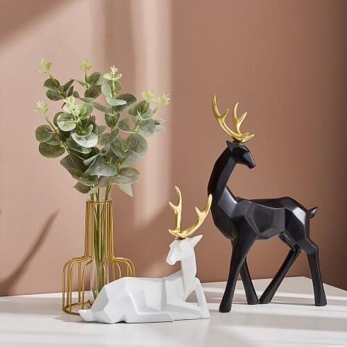 Nordic Collection Deer Ornaments Black White Resin Statue Animal Sculpture Figurines Modern Home Decoration For Living Room Desk