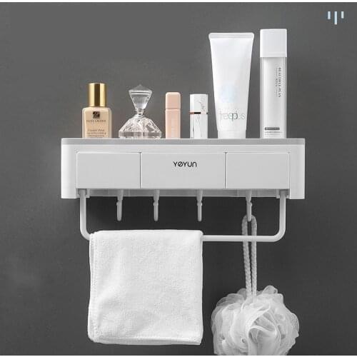 Punch-Free Bathroom Storage Rack Wall-Mounted Plastic Storage Rack Waterproof Bathroom Accessories with Drawer Shower Rack