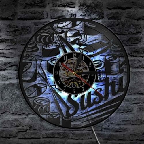 Japanese Sushi Wall Clock Japanese Foodie Sushi Roll Wall Art Vinyl Record Clock Sushi Party Janpanese Gourmet Wall Decor Gift