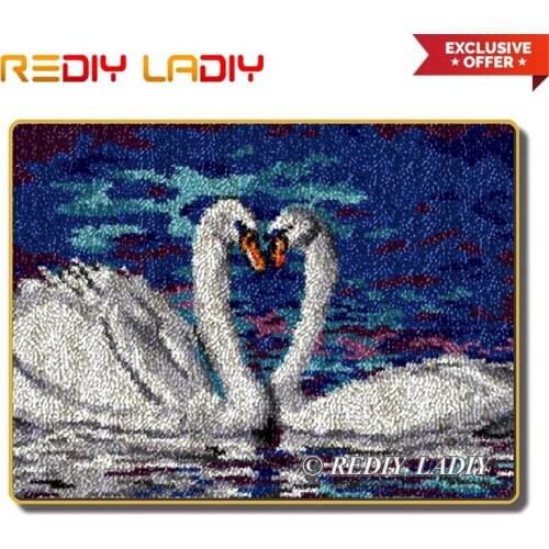 Latch Hook Rug Make Your Own Rug Crocheting Cushion Mat White Swans DIY Carpet Rug Acrylic Yarn Printed Canvas Hobby & Crafts