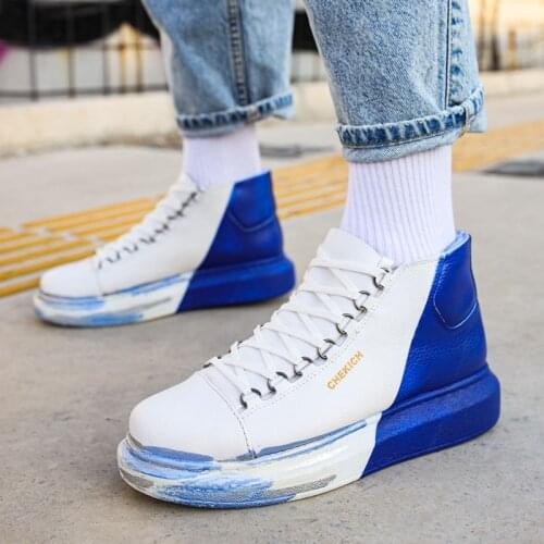 Chekich Womens Boots White Color Blue Pattern Casual Artificial Leather 36-45 Size Lace Up Unisex Men Comfortable Flexible Fashion Wedding Orthopedic Walking Shoe Sport Comfort Lightweight Breathable CH263 Women V3