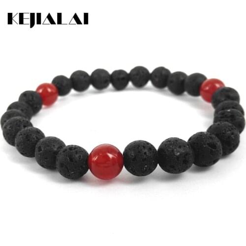 Lava Stone Bracelets Bangles For Women and Men Elastic Rope Natural Red Stone Strand Bracelets For Unisex Jewelry