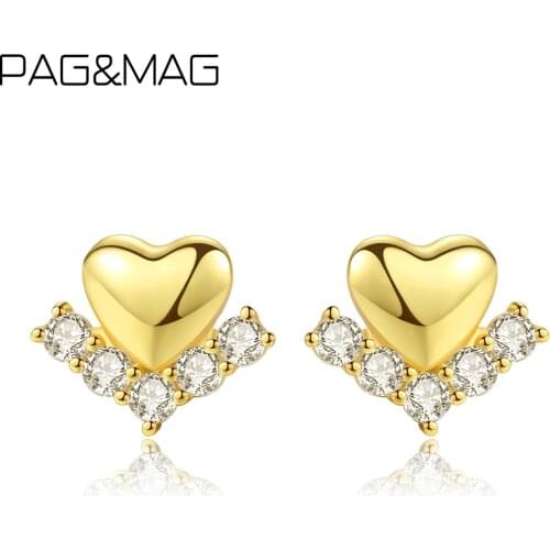 PAG&MAG Eternal Heart CZ Stud Earrings For Women Sterling Silver 925 Earring Charm Zircon Brincos Jewelry Femme 2019 SE0263