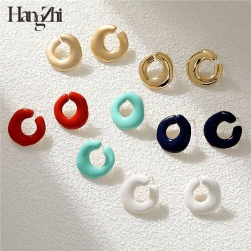 HangZhi 2021 New Punk S925 Metal Brass C-shaped Dripping Oil Colorful Geometric Stud Earrings for Women Girls Party Jewelry