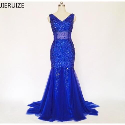 JIERUIZE robe de soiree Royal Blue Mermaid Evening Dresses Long Backless Luxury Prom Dresses Formal Evening Gowns avondjurk