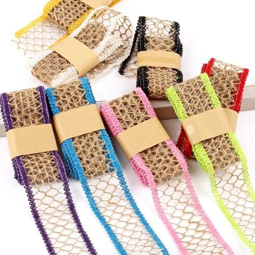 2 m Natural Jute Burlap Hessian Jute Ribbon Twine Flower Pattern Wedding Party Supplies Burlap Ribbon DIY Burlap Rope Craft