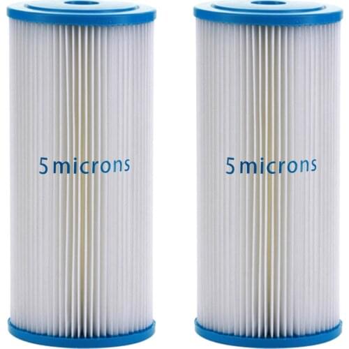 2 PACK of 5μm Whole House Sediment Pleated Water Filter 4.5" Dia. x 10" Long, Washable & Reusable