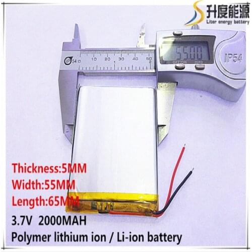 5pcs [SD] 3.7V,2000mAH,[505565] Polymer lithium ion / Li-ion battery for TOY,POWER BANK,GPS,mp3,mp4,cell phone,speaker