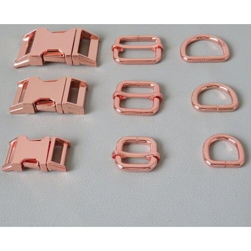 50Sets/Lot Strong Dog Collar Paracord Metal Buckle Clip Clasp Belt Straps D Ring Snap Hook Adjuster Slider Harness Hardware