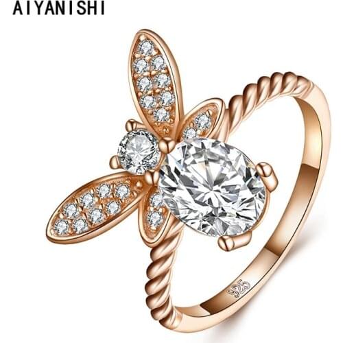 AIYANISHI Solid 925 Sterling Silver Animal Bee Ring for Women Wedding Engagement Rose Color Band Valentines Day/Christmas Gift
