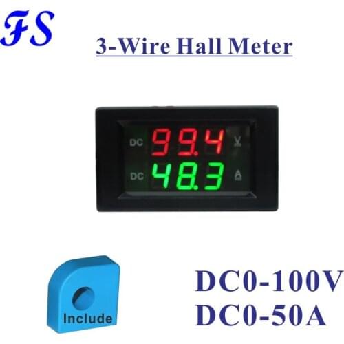 DC 0-50A Hall Sensor LED Digital Voltmeter Ammeter Volt Amp Panel Meter 0-100V Voltage Current Tester Measuring Tools
