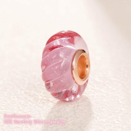 Mothers Day 100% 925 Sterling Silver Glittering Grooves Charm Pink , Purple Glass beads Fits Original Pandora bracelets