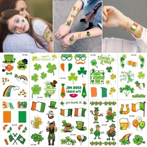 St Patricks Day Decorations One-time Waterproof Day Carnival Kids Tattoo Stickers Saint Patricks Day Costume Party Decor Supplie