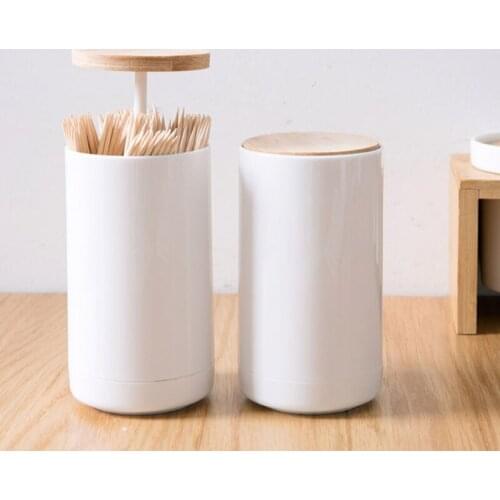 Push-type Toothpick Dispenser Holder White Plastic Press Cotton Swab Holder Box