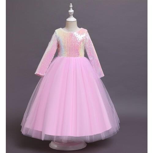 Childrens Dresses 2021 Spring Autumn New Fashion Girls Dresses Long-sleeve Sequined Princess Dresses Little Girls Gauze Dresses