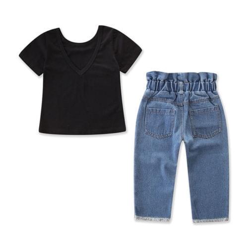 Baby Girl Short Sleeve Backless Tops+Denim Pants Jeans 2Pcs Outfits Clothes