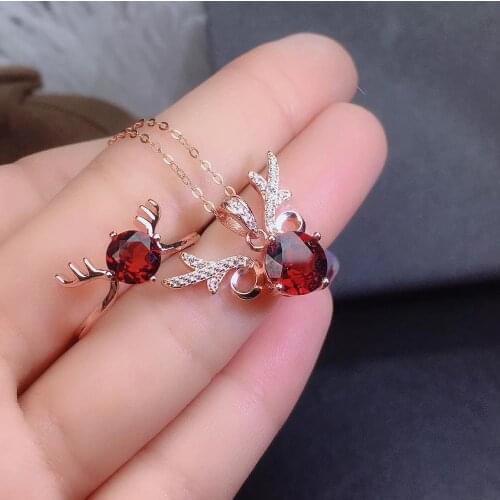 Boutique jewelry 925 sterling silver Natural Garnet Necklace Ring Earring Suit Support Detection
