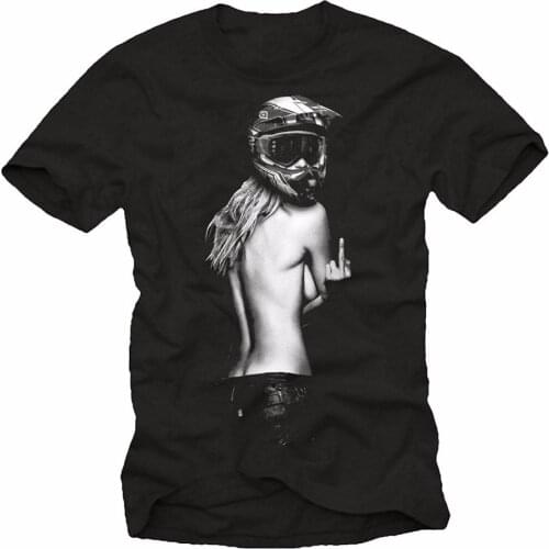 Male Best Selling T Shirt O-Neck Oversize Style Tee Shirts Styles Mens Clothing Motorcycle T-Shirt - Girl with Motocross Helmet