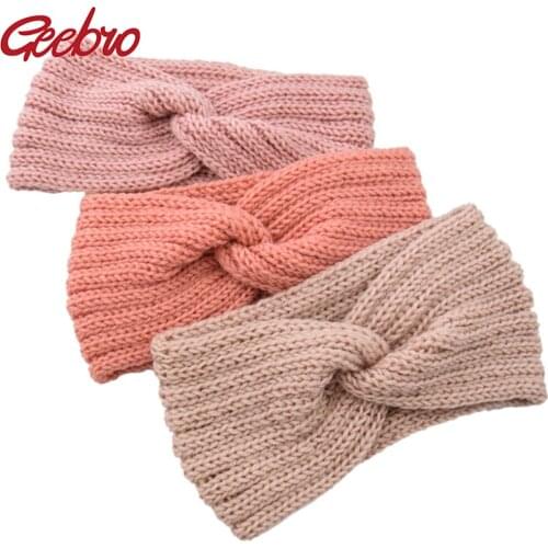 Geebro Fashion Warm Crochet Knitting Woolen Headbands Winter Women Bohemia Weaving Cross Headbands Handmade Hairbands